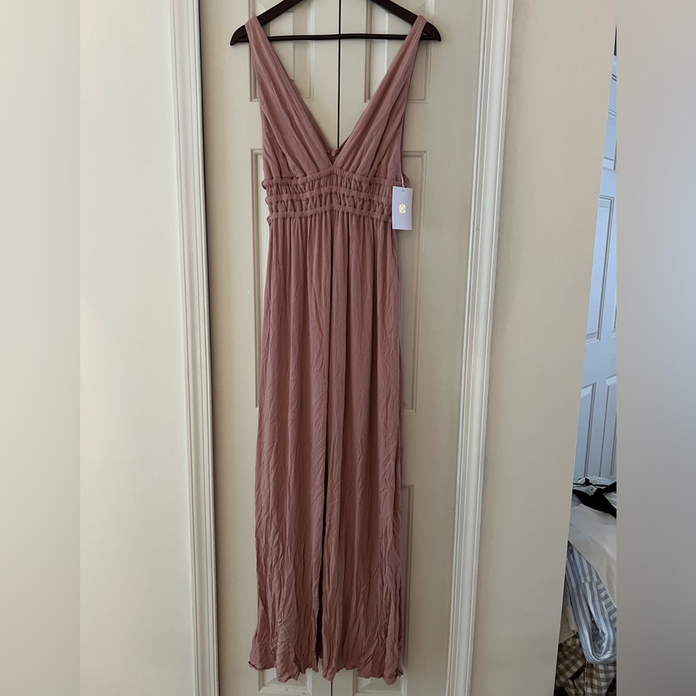 Wayf nude rose maxi dress, with cage-style side detail, Size M